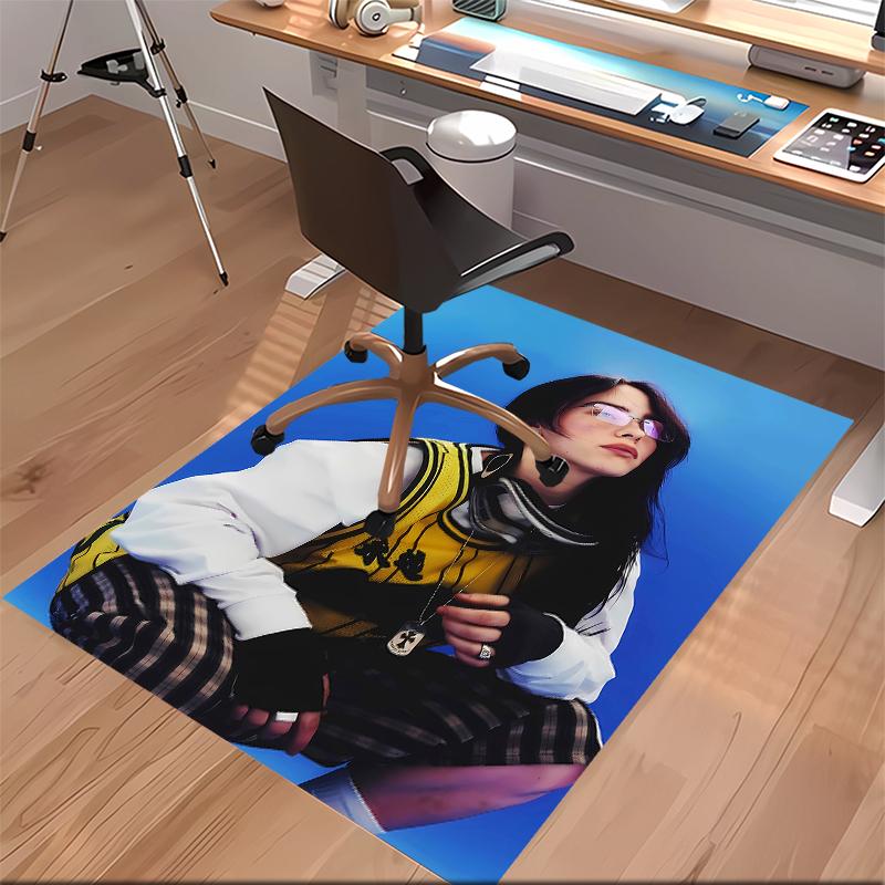 1pc Singer Billie Eilish1 Print Area Rug - Soft, Washable Non-Slip Indoor Mat for Office Chairs, Living Room, Home Office Decorative Rug