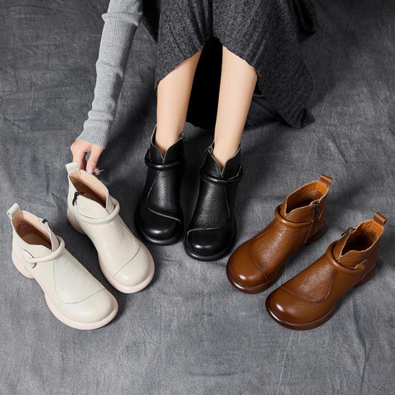 New zip up ankle boots ladies comfortable genuine leather shoes women autumn waterproof  chelsea short plush boots woman