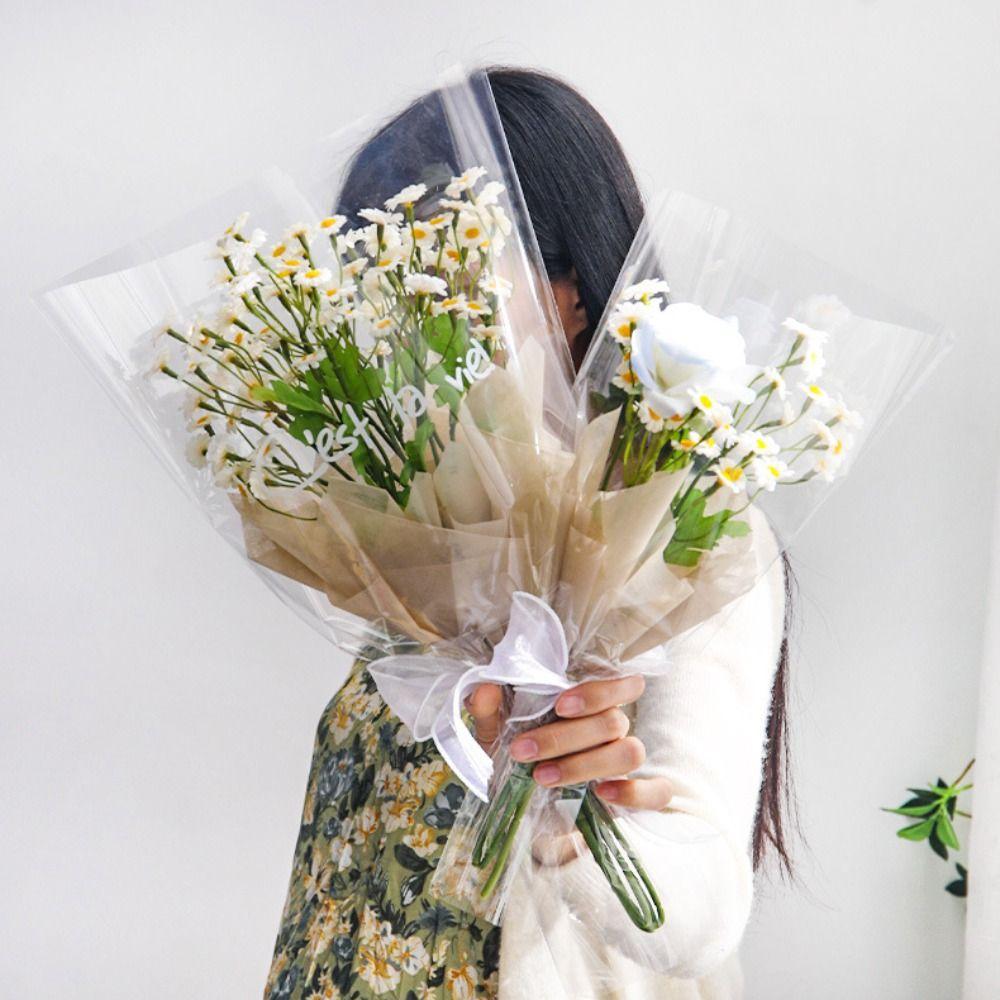 50Pcs Transparent Flower Wrapping Bag Waterproof Floral Wrappers  Wedding Party Decoration
