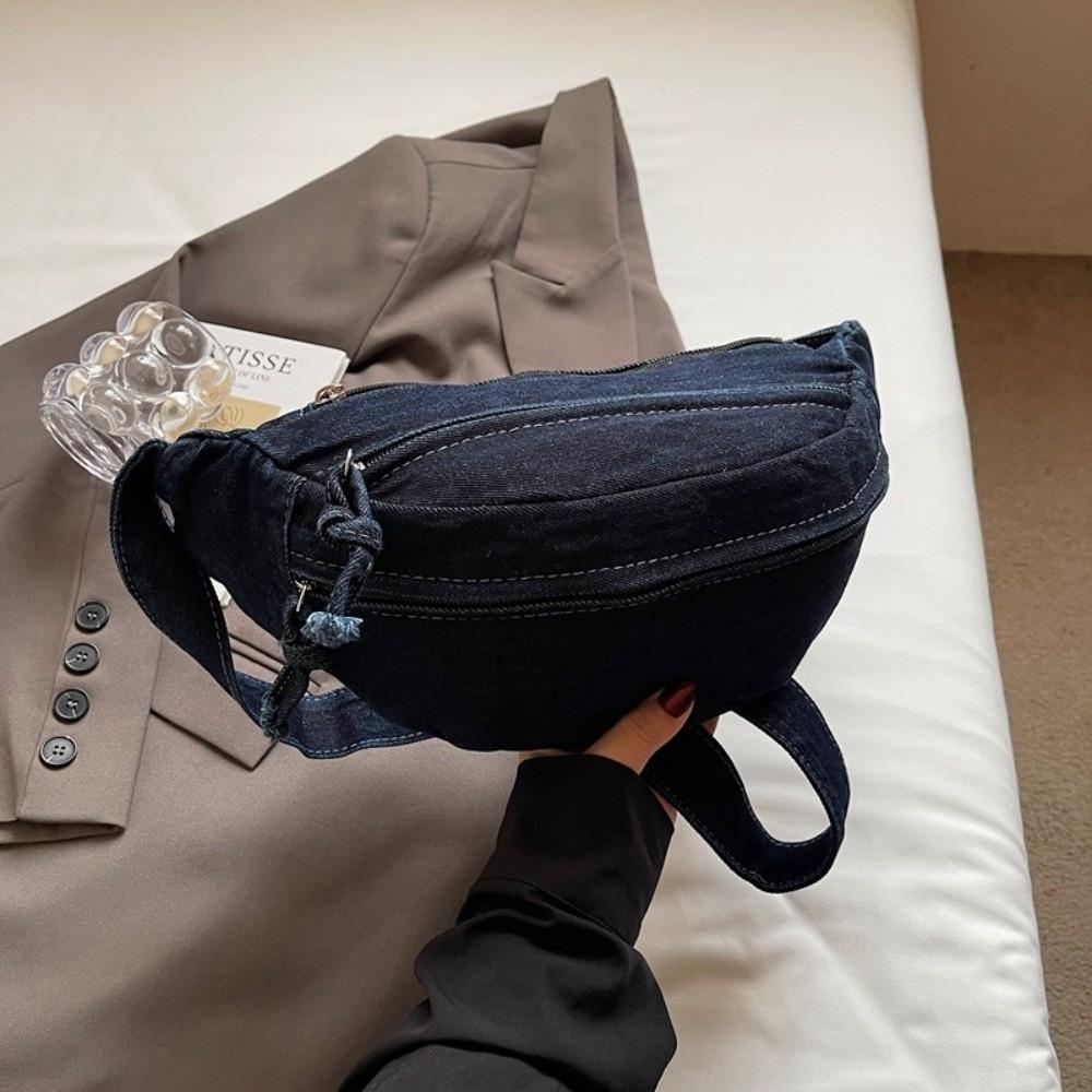 

Casual Adjustable Strap Shoulder Bag Denim Large Capacity Mobile Phone Crossbody Bag Waist Packs Men