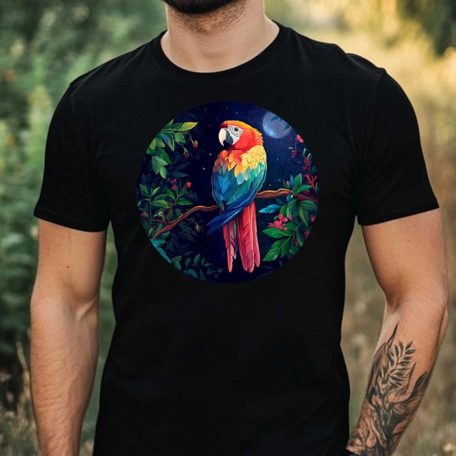 T-Shirt Herren Papagei im Mondlicht Motiv Baumwolle Größe XS bis 5XL XXL