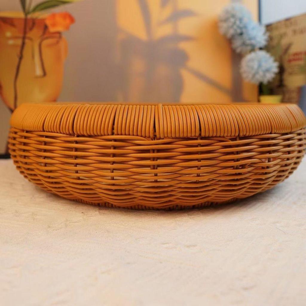 Hand-Woven Rattan Snack & Fruit Basket - Desktop Sundries, Bread, and Steamed Buns Storage Basket