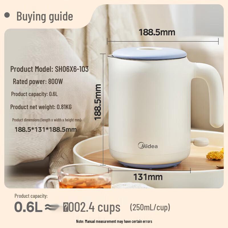 Midea 0.6L Portable Electric Travel Kettle CN Plug (adapter Included)