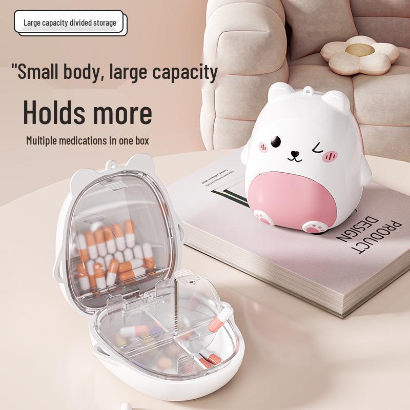 Cute Bear Portable Pill Box - Large Capacity, Sealed Medicine Dispenser & Household Storage