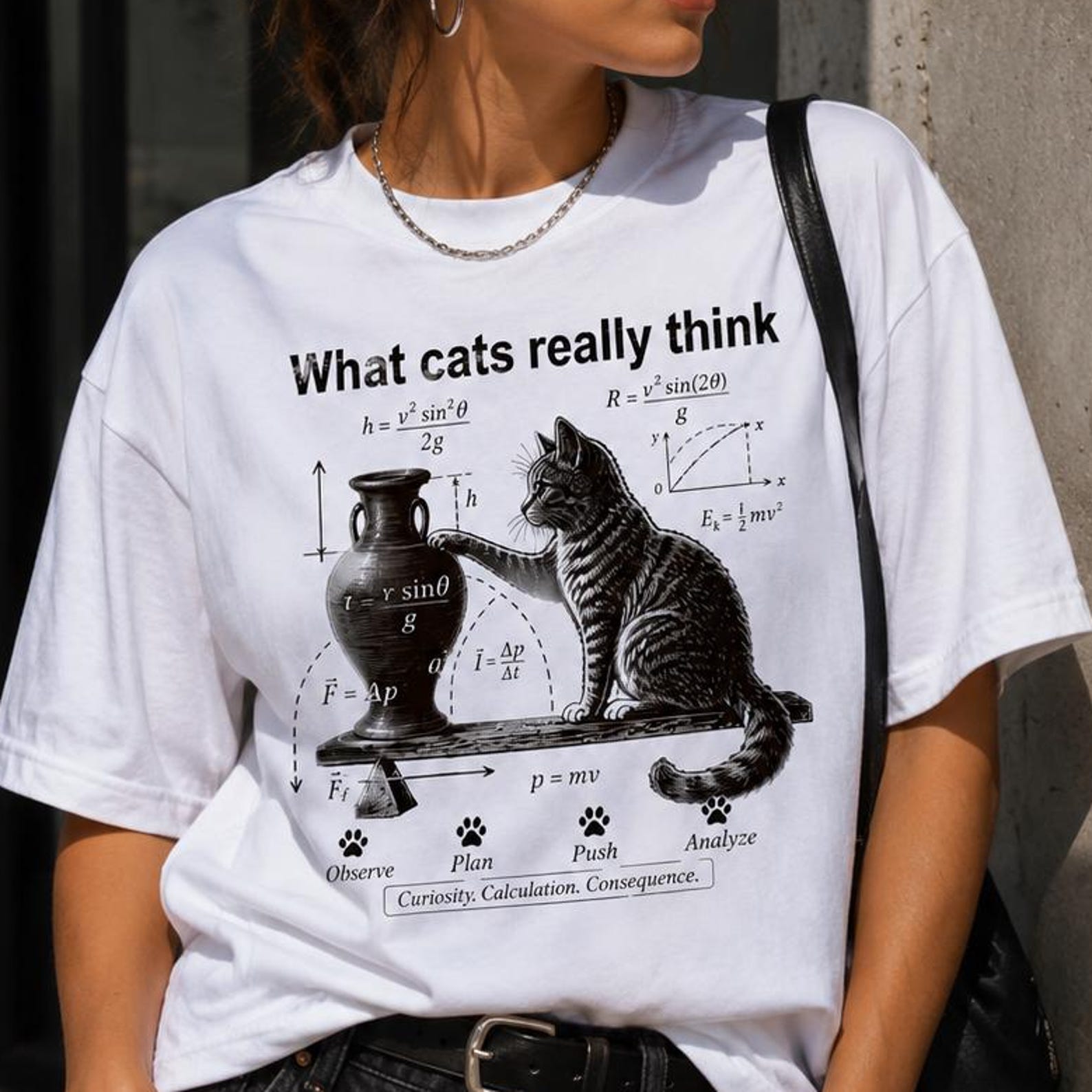 What Cats Really Think Cat Diagram T-Shirt | Vintage Feline Illustration Tee, Funny Cat Thought Diagram Shirt, Cat Lover Gift L