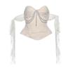 Vintage Lace Strapless Pearl Bustier Top & Asymmetrical Ruffle High Waist Skirt Set, Elegant Sexy Two-Piece Outfit for Women