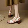 2024 New Square Toe Genuine Leather Sandals Woman Ladies Back Strap Slingbacks Shoes Buckle Square High Heel Sandals Women