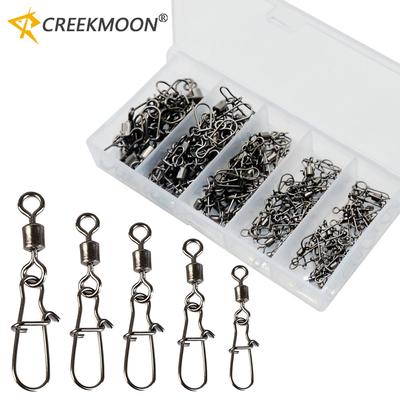 Set 50 Pezzi Kit Attrezzatura Connettore Pesca 4-12# Girella Rolling con Cuscinetto a Sfere e Spilla in Acciaio Inossidabile Snap per Amo Esche Accessori per Attrezzatura