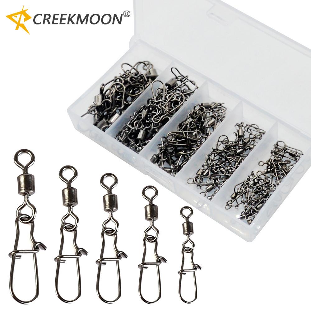 

50 Pieces Set Fishing Connector Gear Kit 4-12# Stainless Steel Pin Bearing Rolling Swivel Snap For Lure Hook Tackle Accessories