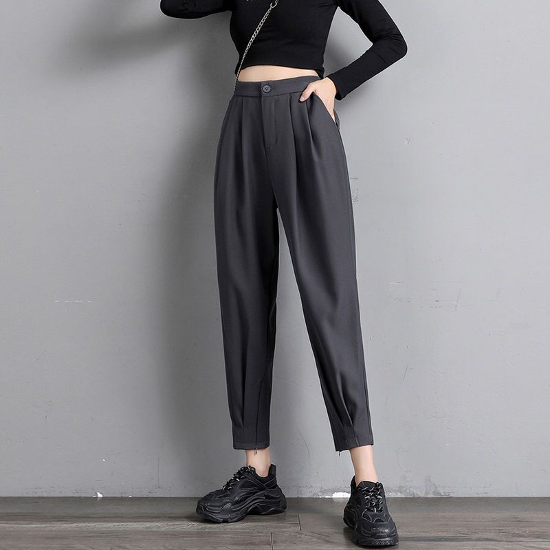 Women's Clothing New Korean Fashion Loose Simplicity Casual Handsome Zipper Solid Pockets Button Office Lady Spring Summer Pants