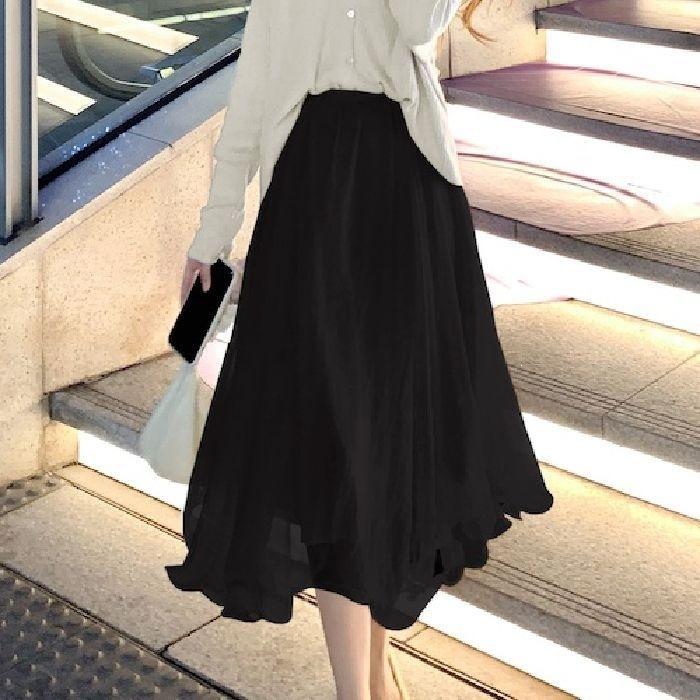 2026 organza irregular skirt women's spring and summer small high waist foreign style pleated medium and long skirt women's clothing