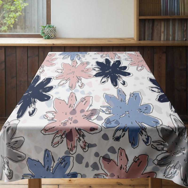 Vibrant Floral Tablecloth with Rabbit PrintPerfect for Modern Dining Tables Washable Cotton Fabric In Pink, Blue, White Color Sc