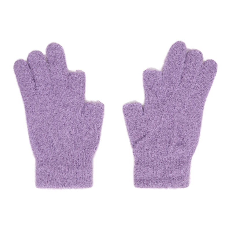 New Mink Fleece Half Finger Gloves for Women Soft Winter Warmth Solid Color Plush Thermal Fingerless Gloves for Cycling Running