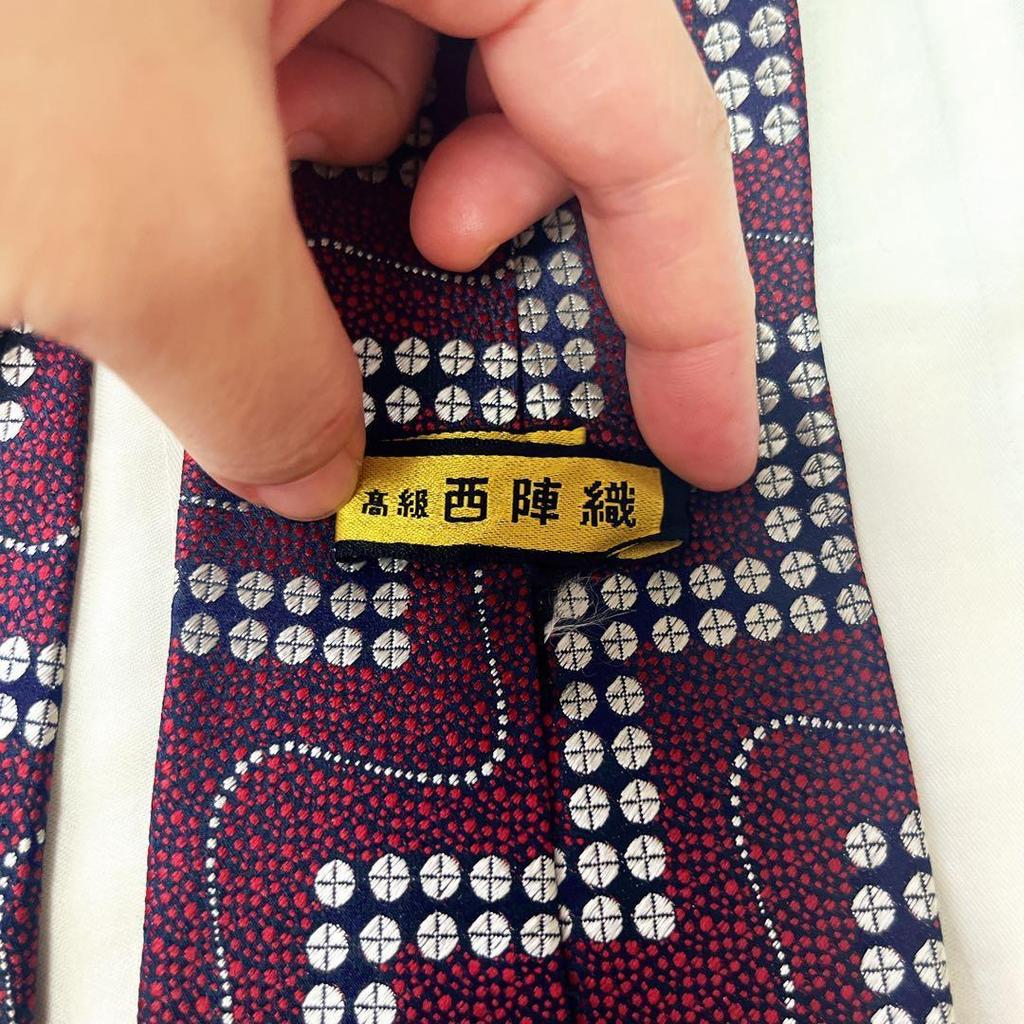 Used Luxury Nishijin-ori Geometric Pattern Tie Red Navy