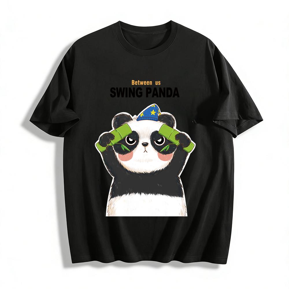 Swing Panda Bamboo Print Casual Funny Animal Graphic Tee Pure cotton T-shirt XXS