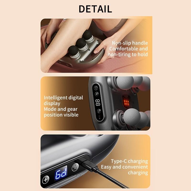 6 hlav Elektrická masážní pistole Ruční hloubková tkáň Perkusní masážní přístroj Vysokofrekvenční vibrace Relaxace Tělový masážní stroj