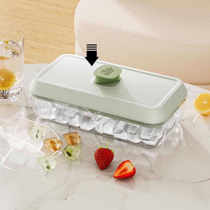 Forma na 18/32 kostek ledu s víkem, lopatkou a úložným boxem, vyjmutí jedním kliknutím, výrobník ledu, DIY, koktejlové nástroje na whisky