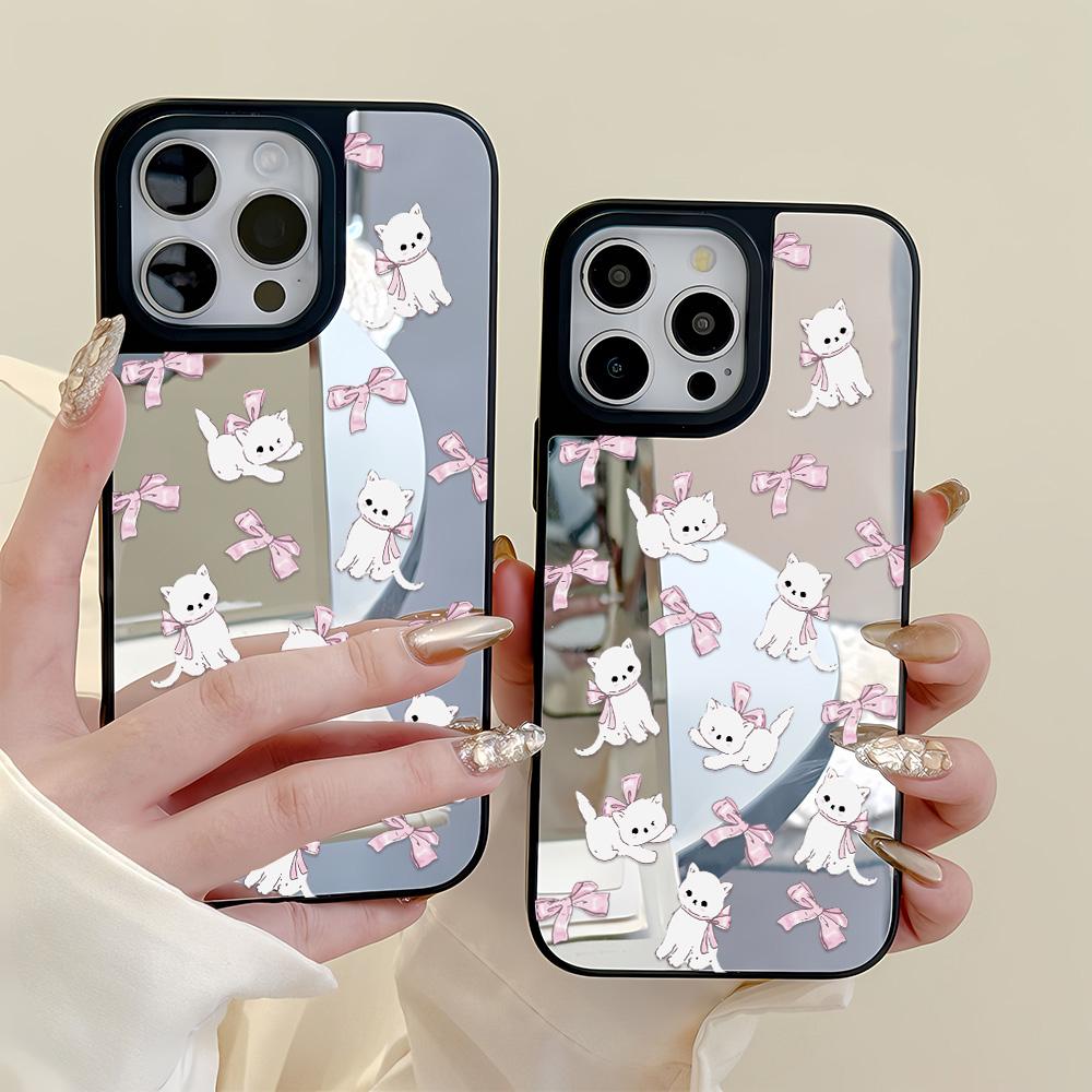 Mirror Phone Case for iPhone 15 11 13 14 for 15 16 Pro Max 12 13 16 Pro Cloud Flower and Animal Cute Style Phone Case