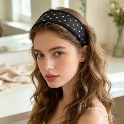 Polka Dot Pattern Hair Hoop Soft Fabric Face Washing Headband Comfortable Mesh Headband  Daily Wear