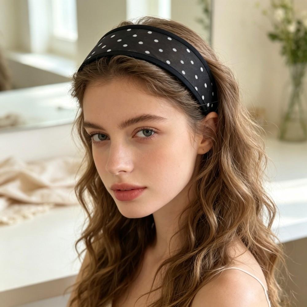 Soft Fabric Hair Hoop Polka Dot Pattern Wide Headband Comfortable Mesh Headband Travel Use