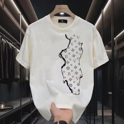 Herren-T-Shirt mit Buchstaben-Print und schmaler Passform aus reiner Baumwolle der Trendmarke – einfach, vielseitig, Rundhalsausschnitt, kurzärmlig