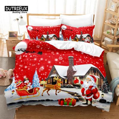 Weihnachts-Bettwäsche-Set, Weihnachtsmann-Bettbezug-Set, Weicher, bequemer, atmungsaktiver Bettbezug, Für Schlafzimmer-Gästezimmer-Dekor