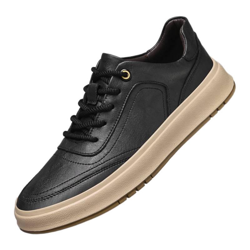 Baskets Homme Haut de Gamme en Cuir Véritable 2025: Chaussures décontractées polyvalentes à semelles épaisses en cuir de vache