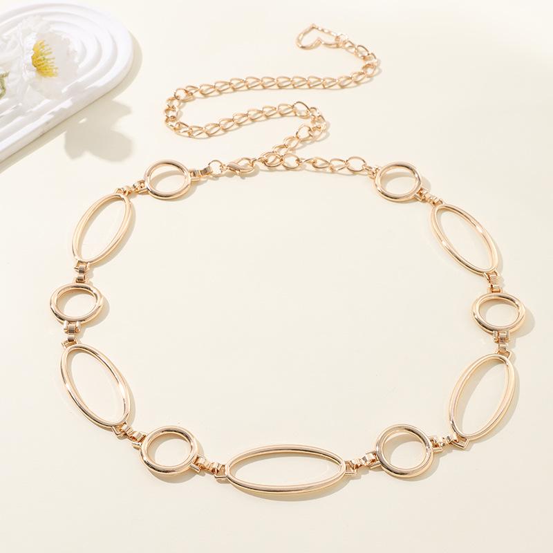 New hollow engraving oval hanging plated metal waist chain women's fashion simple suit dress waist accessories women