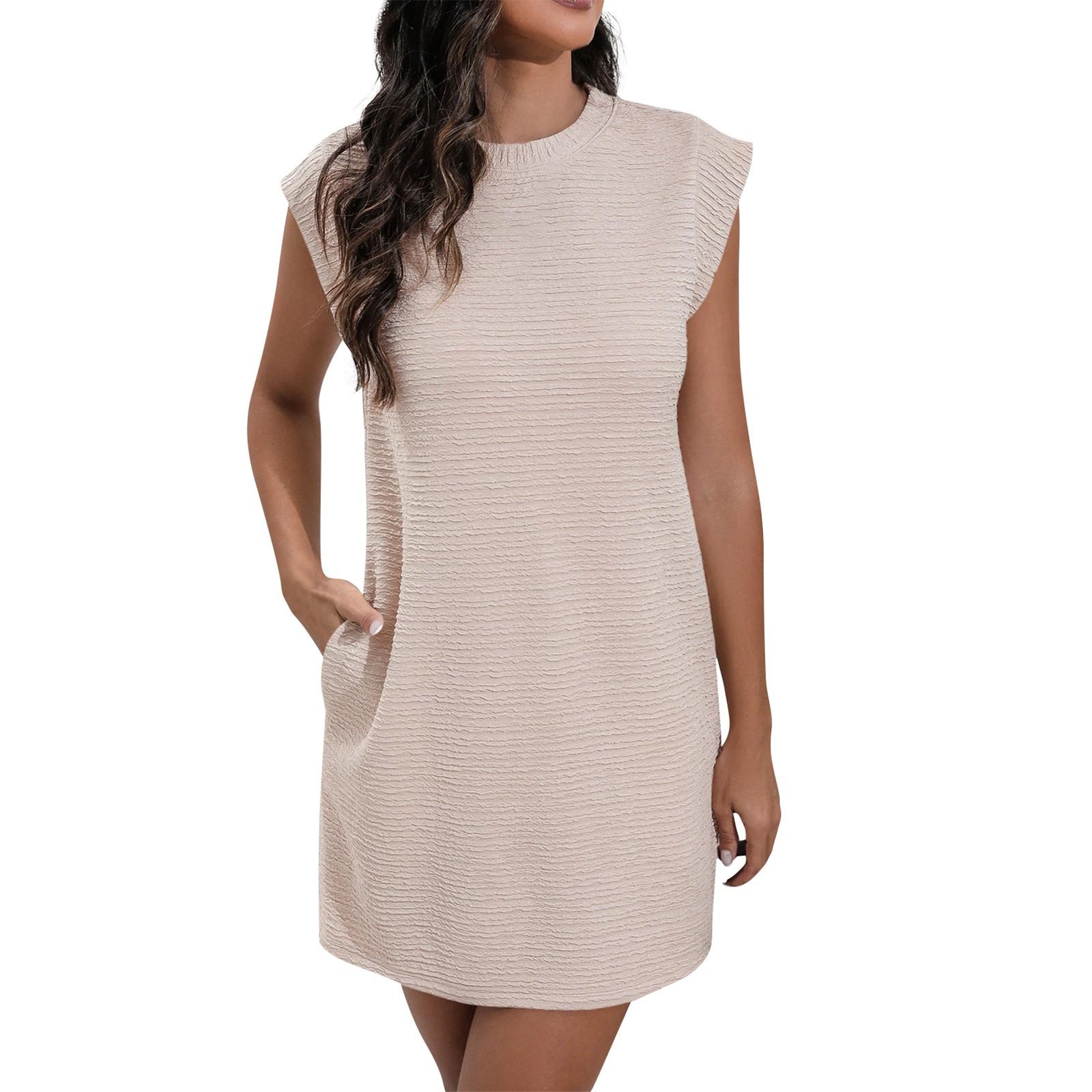 

Женское повседневное модное сексуальное сплошное свободное платье без рукавов L бежевый