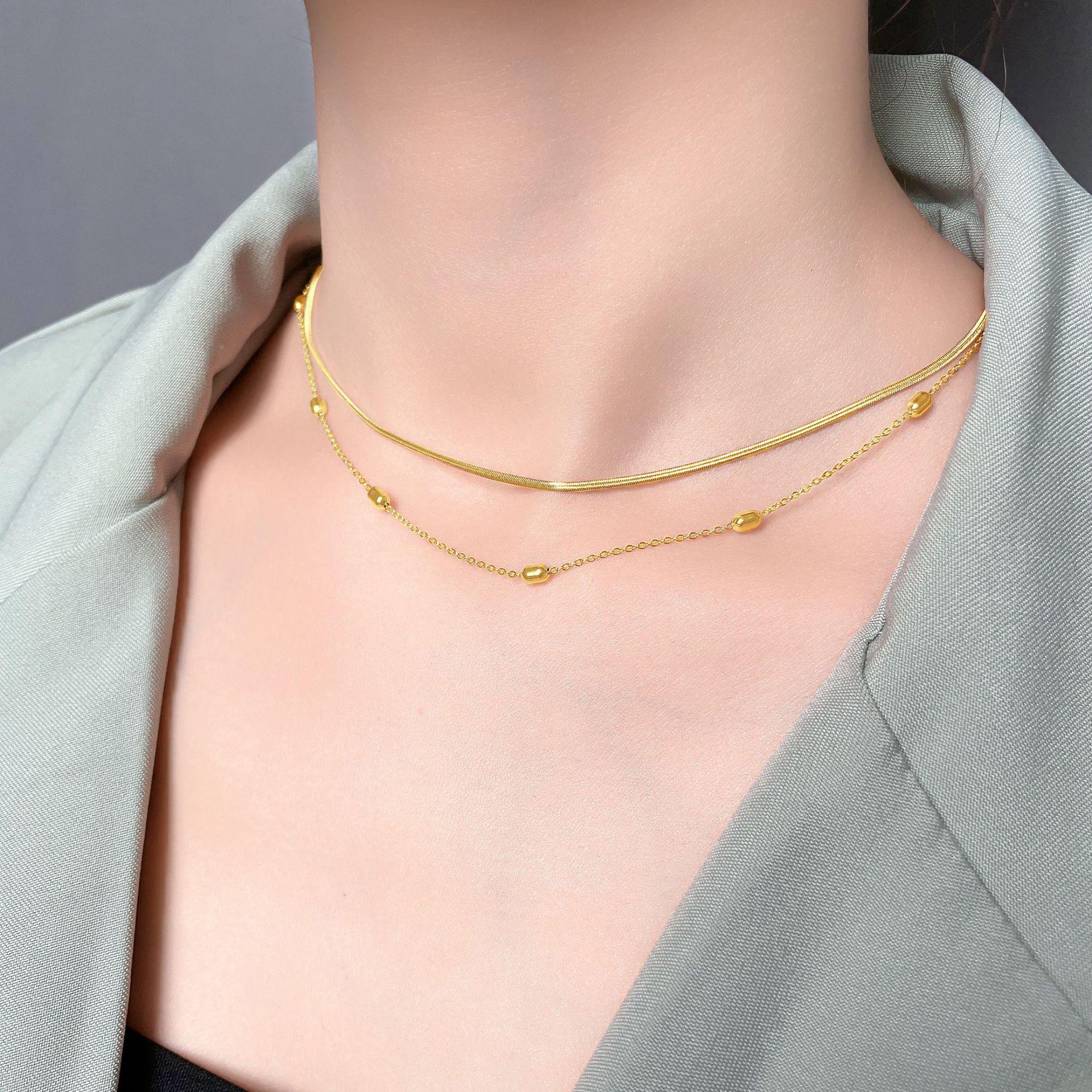 

Korean Style Double-Layered Titanium Steel Bean Choker Necklace, Women s 2023 Fashion Versatile Jewelry