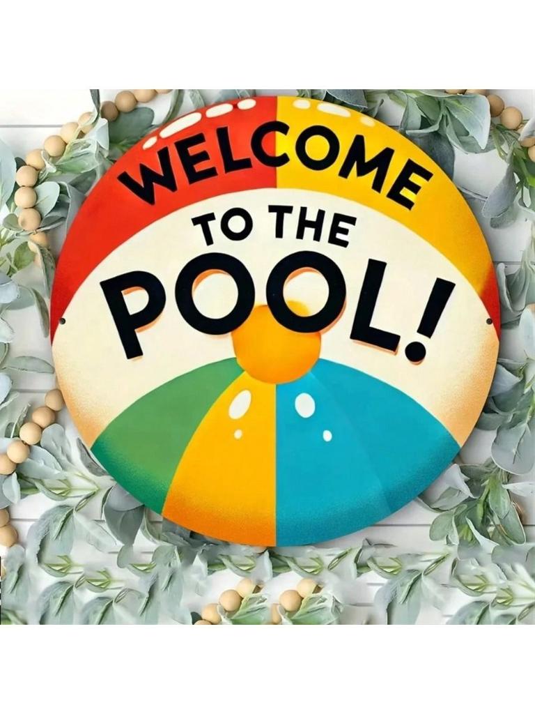 Vintage Metal Pool Sign Wall Art Garden Decor