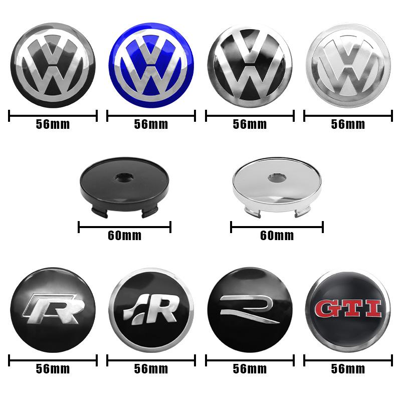 VW 4Pcs 56mm 60mm Car Wheel Center Hub Cap Cover Emblem Stickers For Volkswagen VW GTI Polo Golf Passat Tiguan Arteon Touareg Caddy