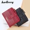 Women's Short Purse Korean Style Wallet Woven Pattern Billfold Snap Button Notecase Zipper Coin Purse Pu Leather Card Holder