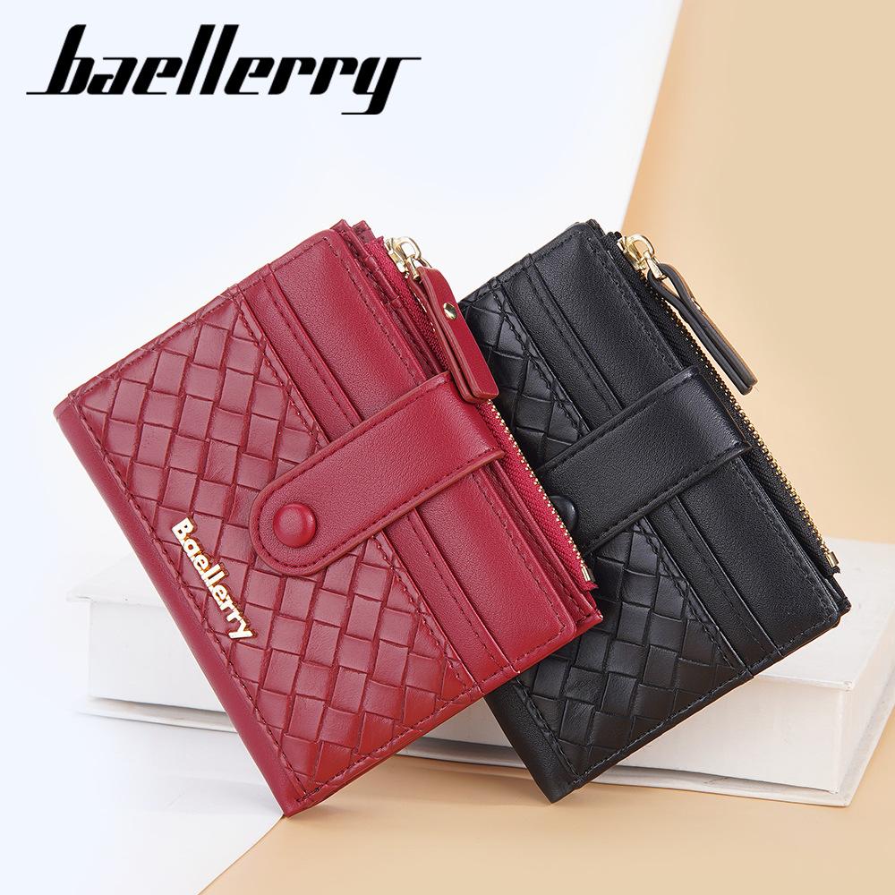 Women's Short Purse Korean Style Wallet Woven Pattern Billfold Snap Button Notecase Zipper Coin Purse Pu Leather Card Holder