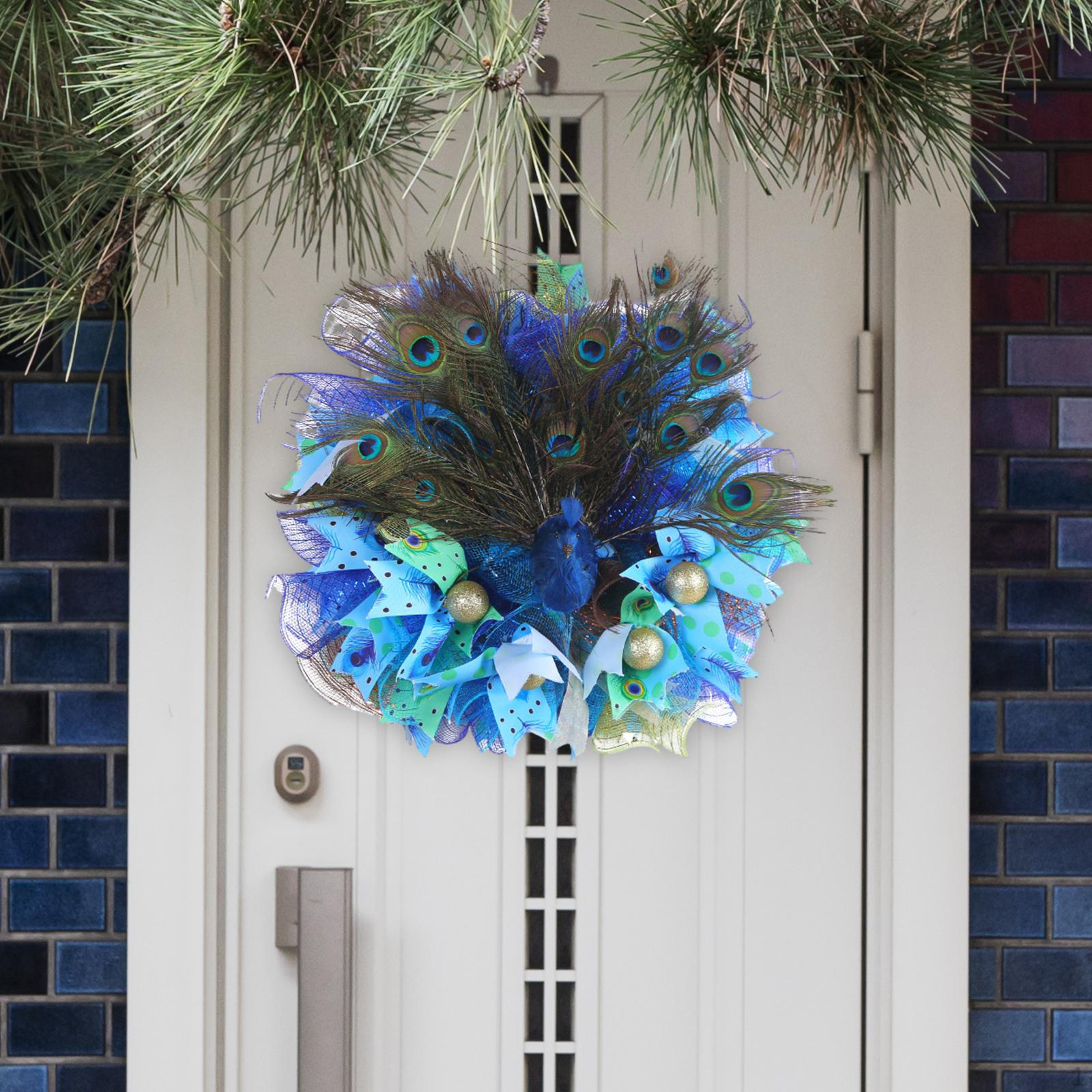 

Simulation Feather Garland Front Door Wreath Round Artificial Peacock