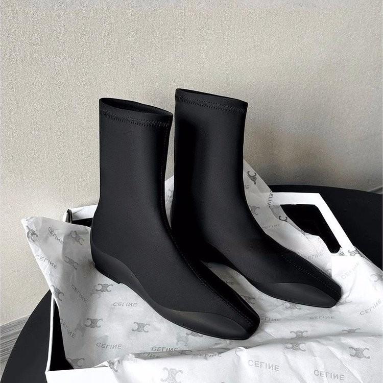 

Minimalist row style versatile leg boots elastic thin boots women s stockings boots square head flat bottom but knee long boots 35