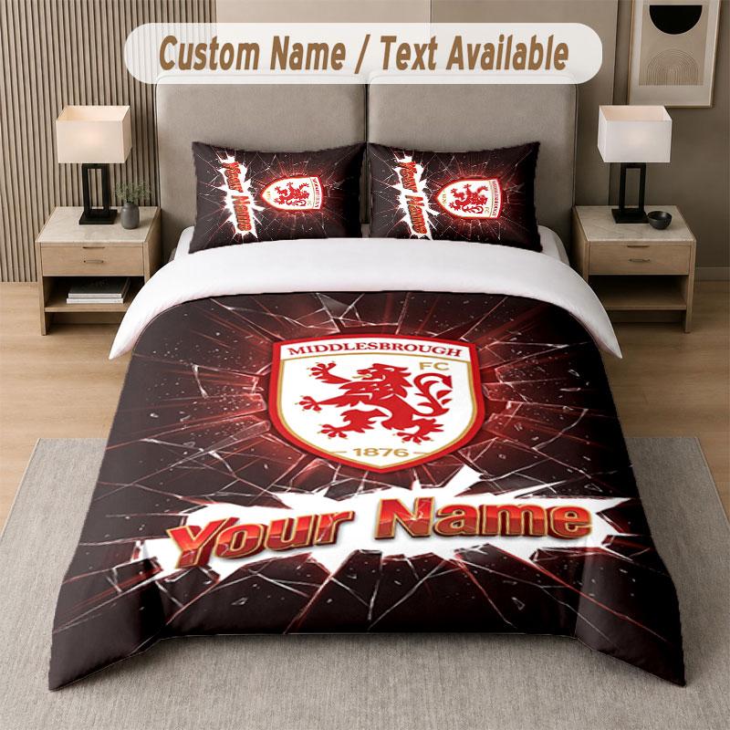 Custom Bedding Set Middlesbrough FC Pattern, Print Name Text 1 Duvet Cover plus 2 Pillowcases Home Textile