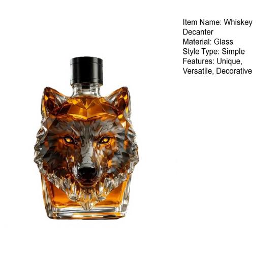 Karafka na whisky ve tvaru hlavy vlka Skleněná láhev Dekorativní karafka na likéry Jedinečná výzdoba baru pro milovníky whisky