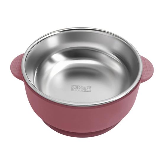 Baby Feeding Bowl Stainless Steel Double Layer Rice Bowl with Suction Base BPA-Free Soup Bowl Double Handle Food Containers