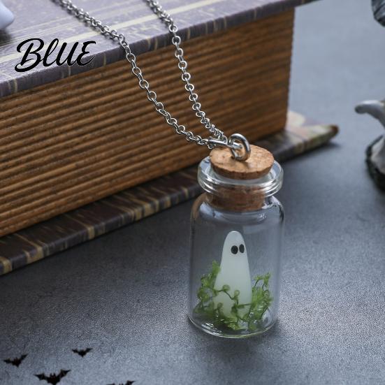 Halloween Ghost Necklace Glow-in-the-Dark In Bottle Pendant And Charm Earrings