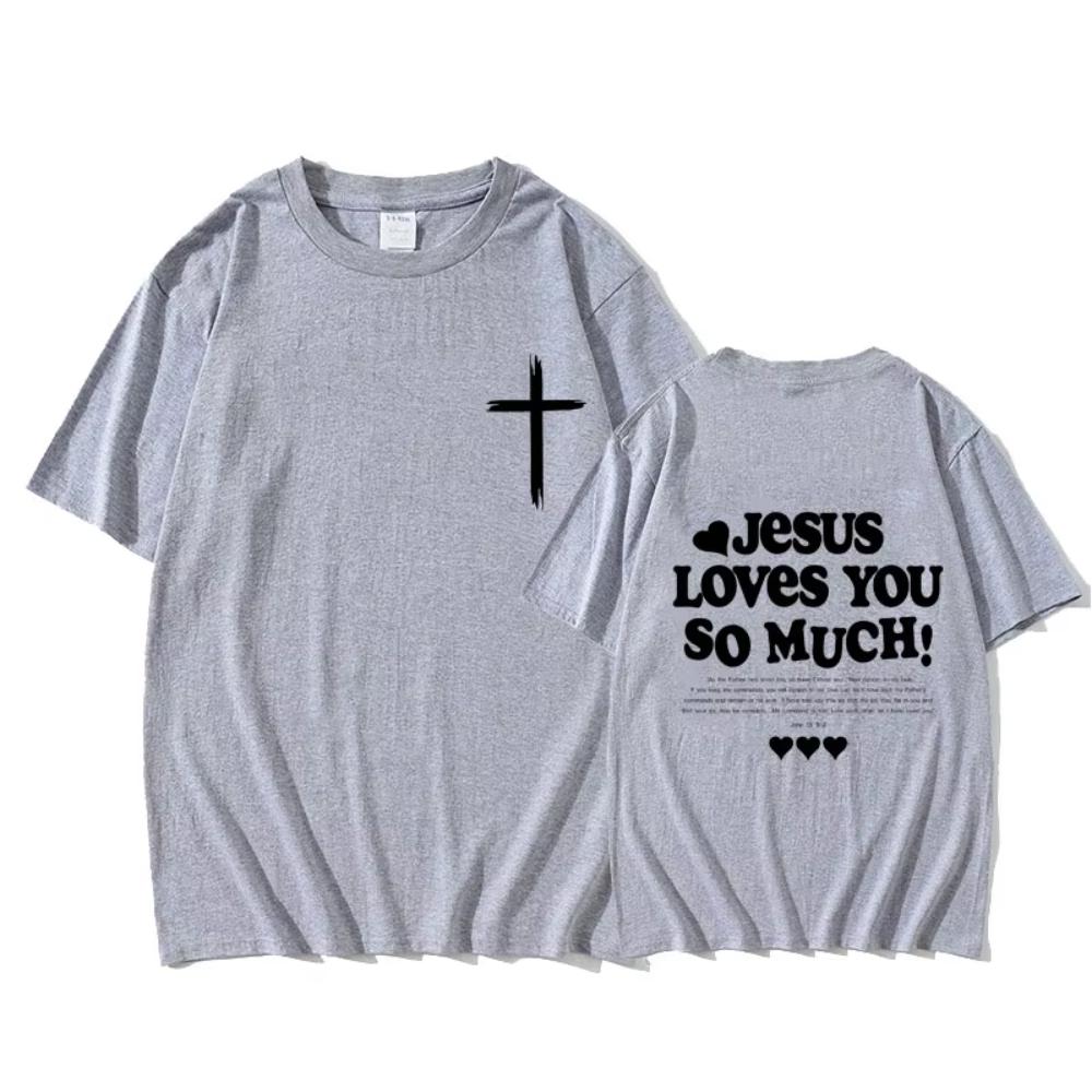 Christus Jesus liebt dich so sehr Bibelvers Grafik T-Shirt Herren Damen Lässiges Übergroßes T-Shirt Vintage T-Shirts