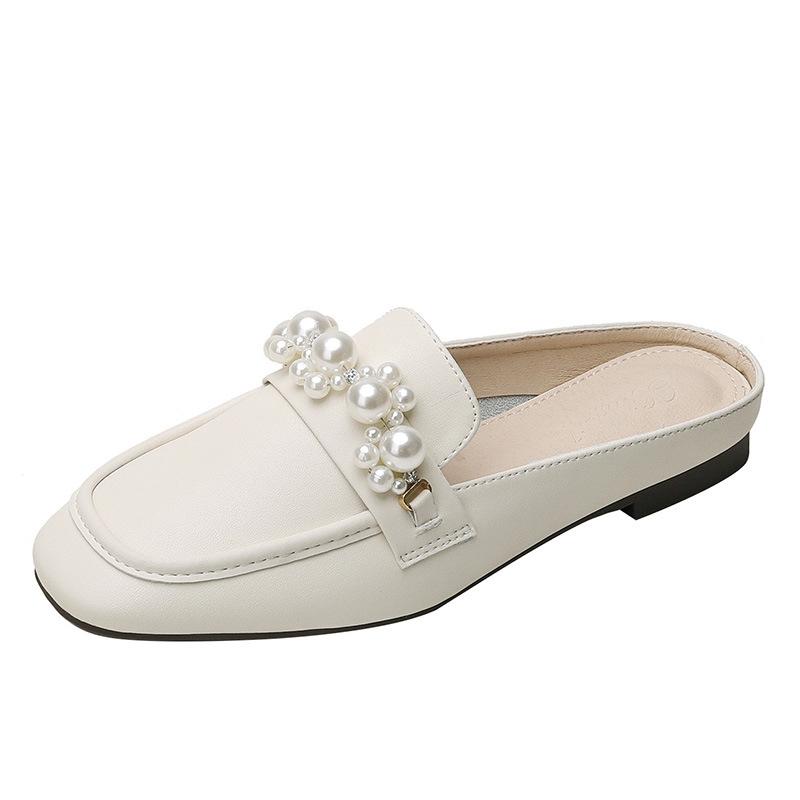 Leather Muller Shoes Women's Bag Head Half-drag Sandals Spring 2025 Wear Lazy Cool Slippers Comfortable Flat Shoes