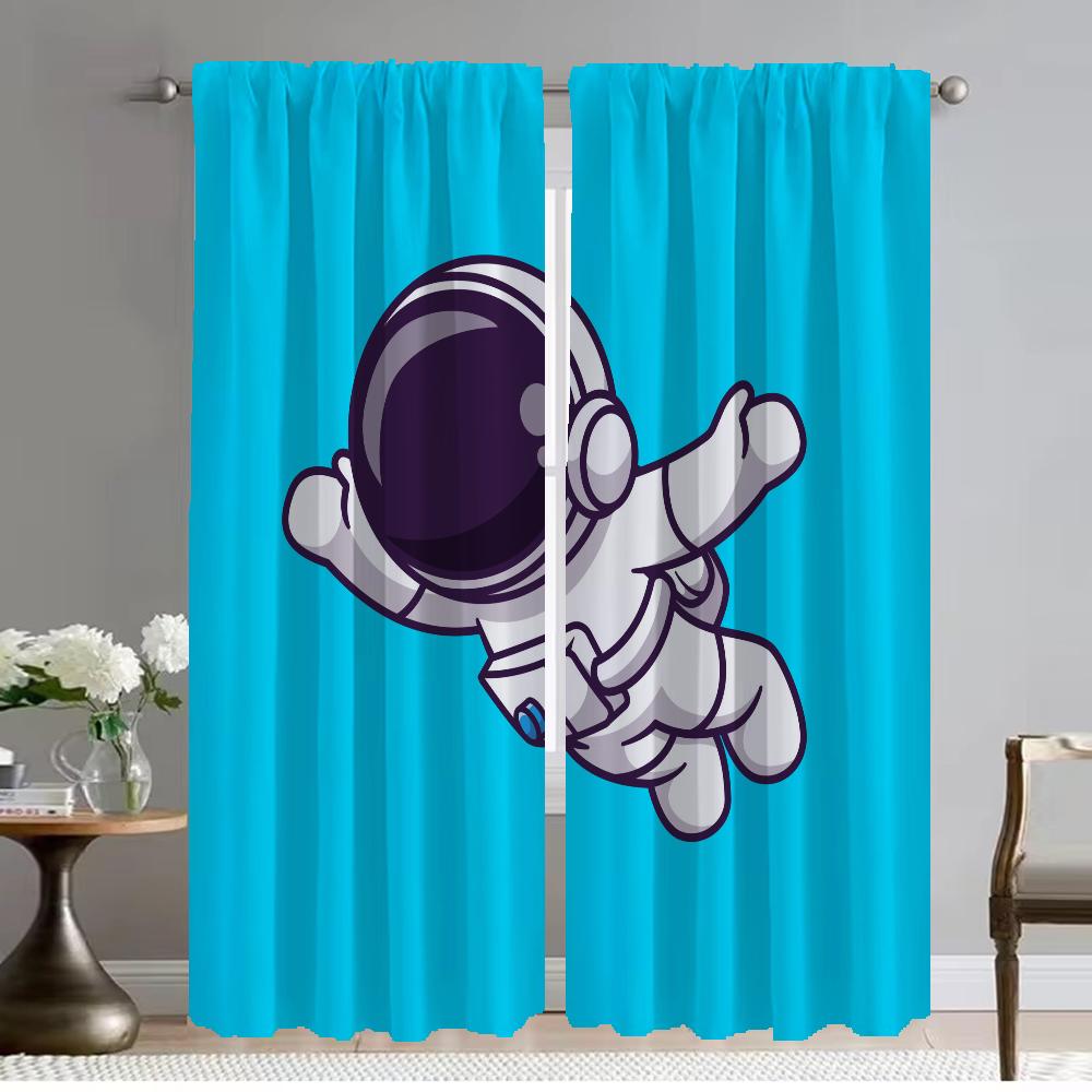 Blackout Kitchen Curtains for Living Room Curtain for Room 2 Panel Astronaut Cartoon Partition Shades Home Interior Curtains
