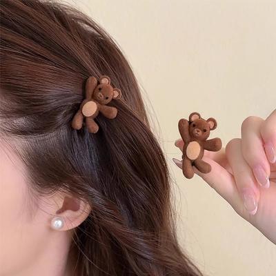 Cute Little Bear Velvet Hair Clips for Women New Side Bangs Clip for Girls Broken Hair Duckbill Clip Versatile Hair Accessory
