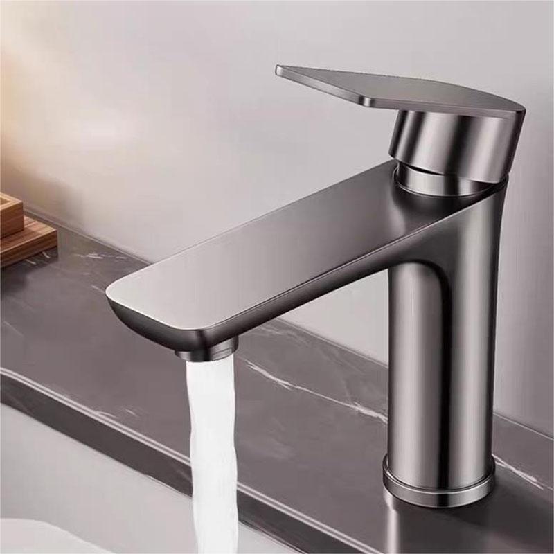 Gris/Níquel Acero Inoxidable 304 Grifo de Lavabo de Baño Montado en Cubierta Monomando Mezclador de Agua Fría y Caliente Grifo de Lavabo