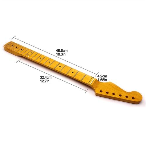 YUAXIA 10-Piece 6-String Left-Handed Guitar Neck Set, 2.2-Inch Wide Yellow Gloss Maple Neck Replacement for ST Electric Guitars (21 Items)