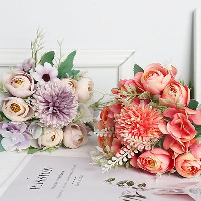 1 stk Kunstige blomster Bryllup Hjem Soveromsdekorasjon Brudebukett Hage Falske Silkeroser Hortensiaer Vase For Bord Utendørs