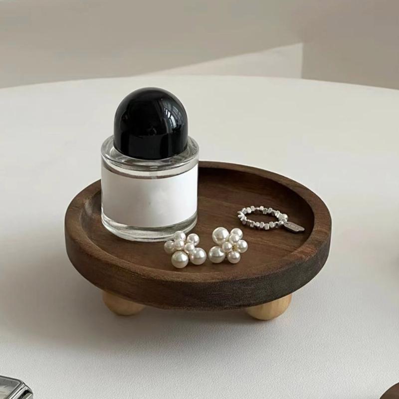 Wooden Vanity Organizers Jewelry Perfume Bottle Tray Wood Pedestal Stand Dish Household Decors For Bathroom And Bedroom
