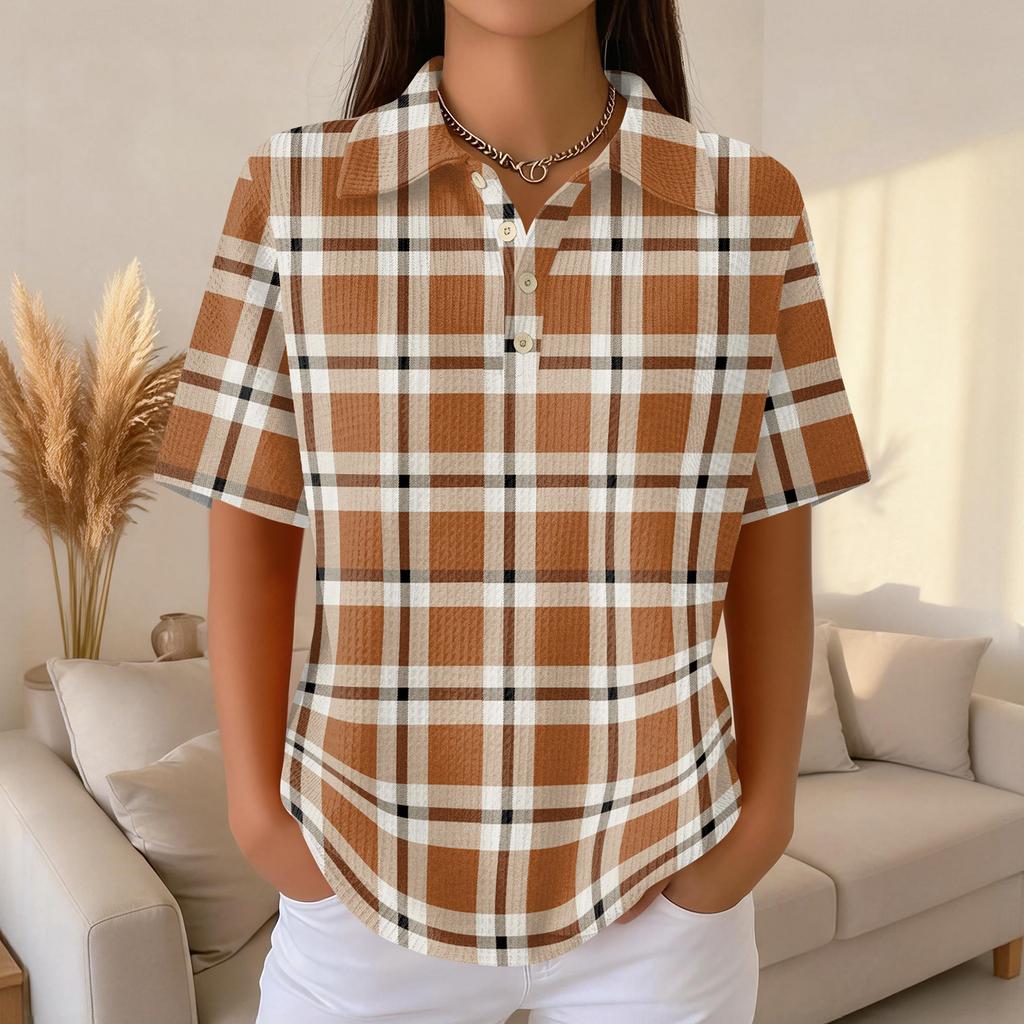 Women's Fashion Casual Lapel Short Sleeve Color Shirt Women's Up Tops