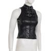 Gothic Punk Dark Style Leather Vest - Metal Decorated Sleeveless Top for Motorcycle & Cool Girl Group